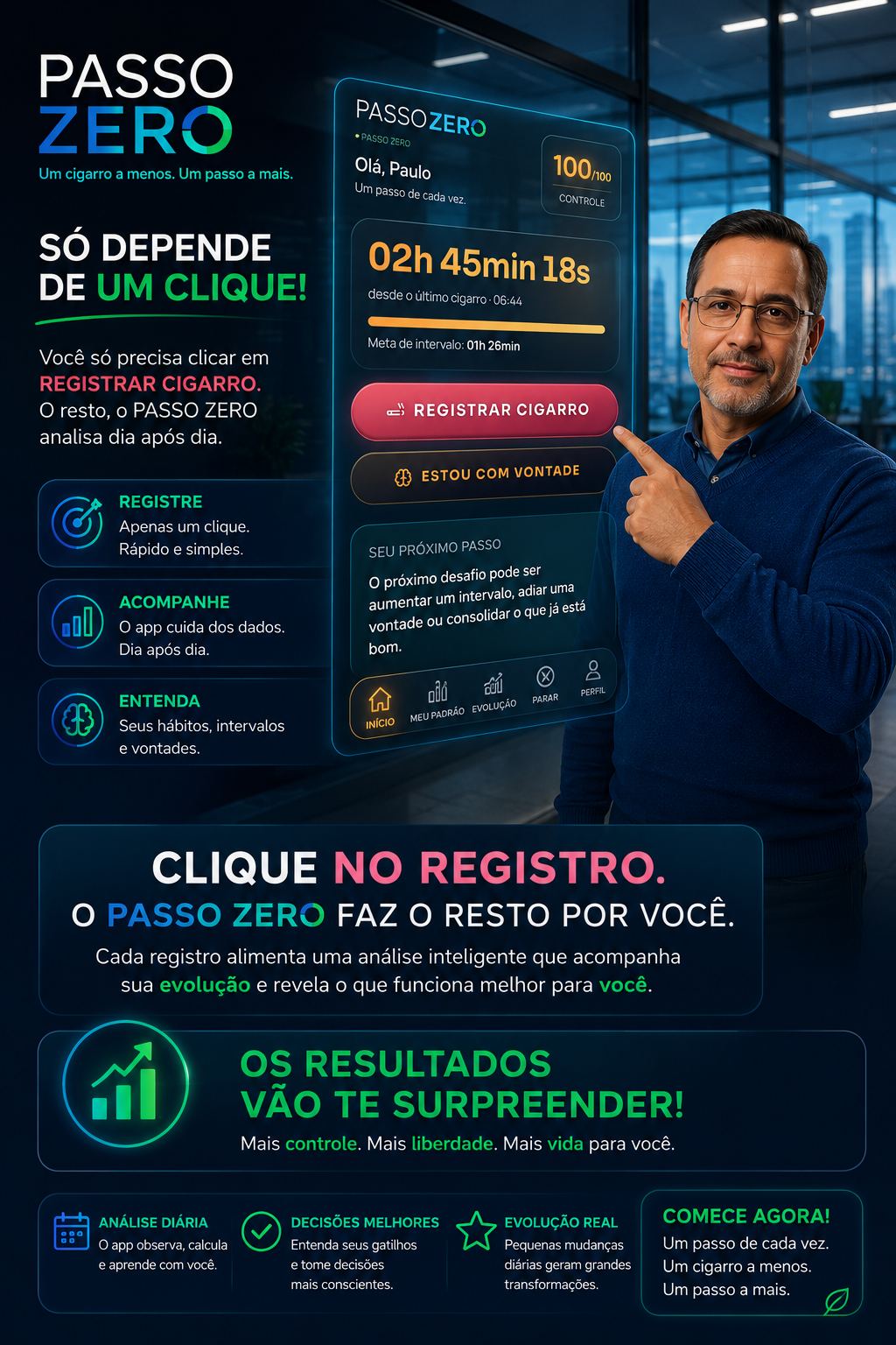 Só depende de um clique — tela do aplicativo